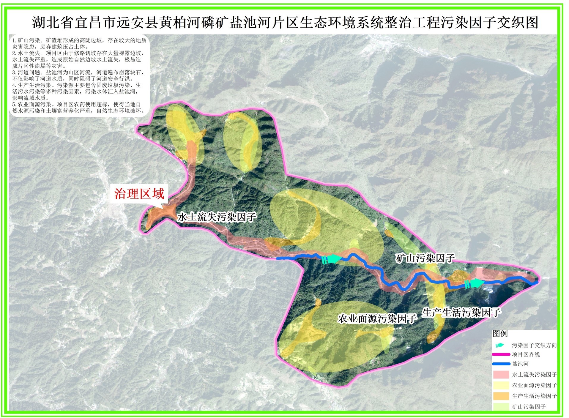 湖(hú)北(běi)省宜昌市(shì)遠(yuǎn)安縣黃(huáng)柏河(hé)磷礦鹽池河(hé)片區(qū)生(shēng)态環境系統整治工(gōng)程污染因子(zǐ)交織圖