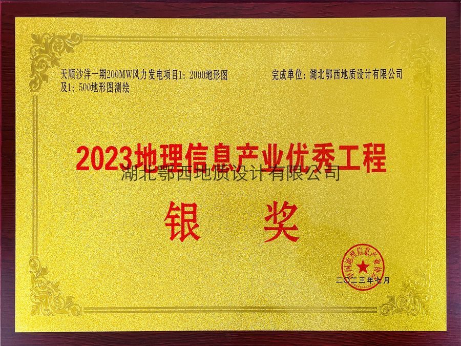 地(dì)理(lǐ)信息産業(yè)優秀工(gōng)程銀(yín)獎